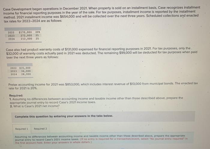 Case Development began operations in December 2021. When property is sold on
