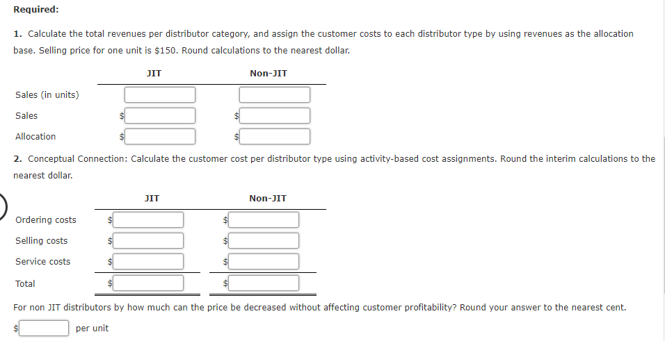 JIT distributors and non-JIT distributors. The JIT distributor places small, frequent orders,