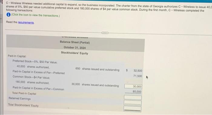 C-Wireless Wireless needed additional capital to expand, so the business incorporated. The