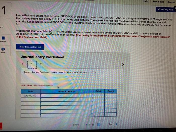 Help Save & Exit Submit 1 nts eBook Print Check my work