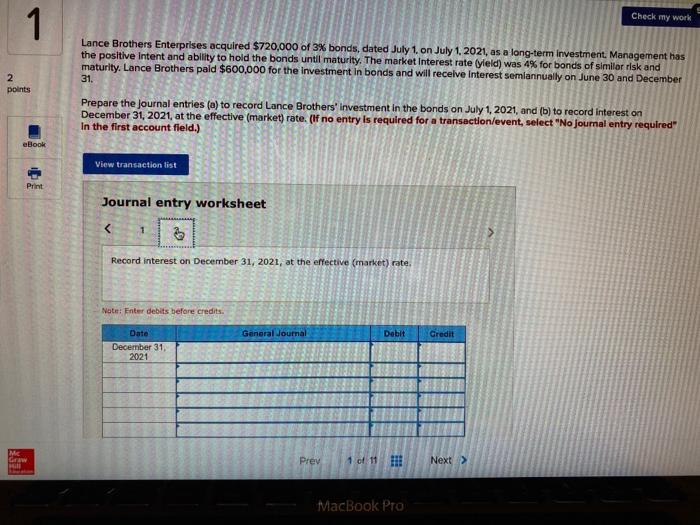 Lance Brothers Enterprises acquired $720,000 of 3% bonds, dated July 1, on