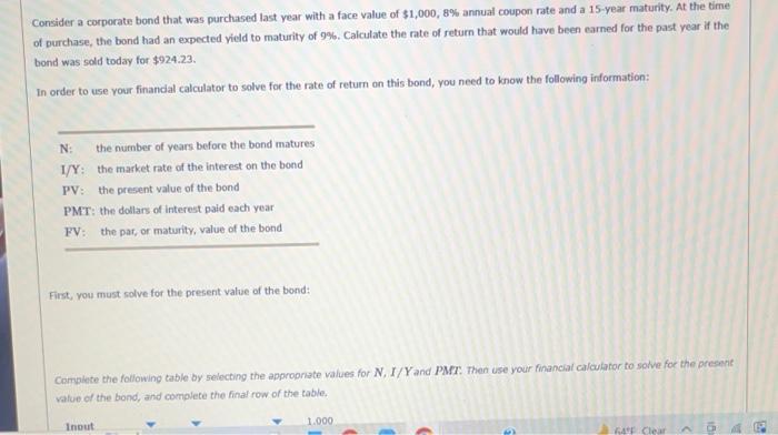 the bond's market price to equal its par value. If a lower