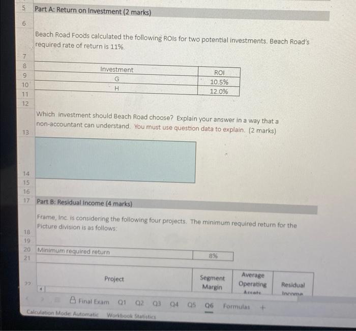 5 9 8 Part A: Return on Investment (2 marks) Beach Road