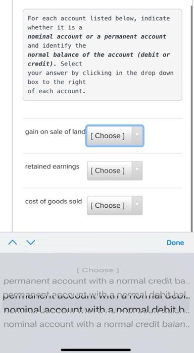 For each account listed below, indicate whether it is a nominal account