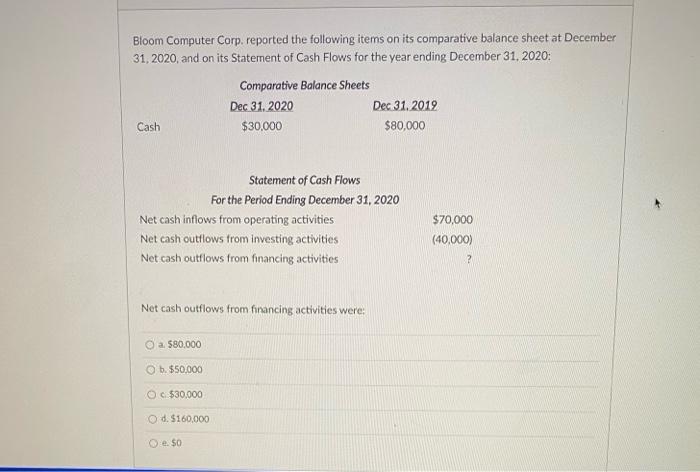 Bloom Computer Corp. reported the following items on its comparative balance sheet