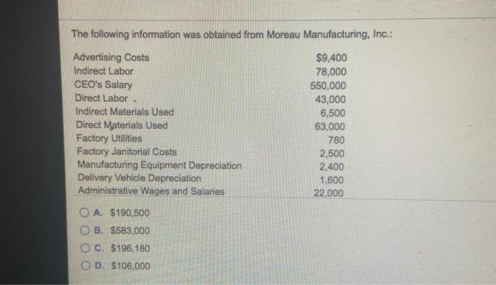 Direct Labor Incurred 147,000 5,700 Depreciation on Factory Equipment What is the