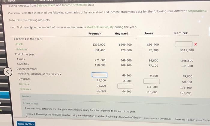 Missing Amounts from Balance Sheet and Income Statement Data One item is