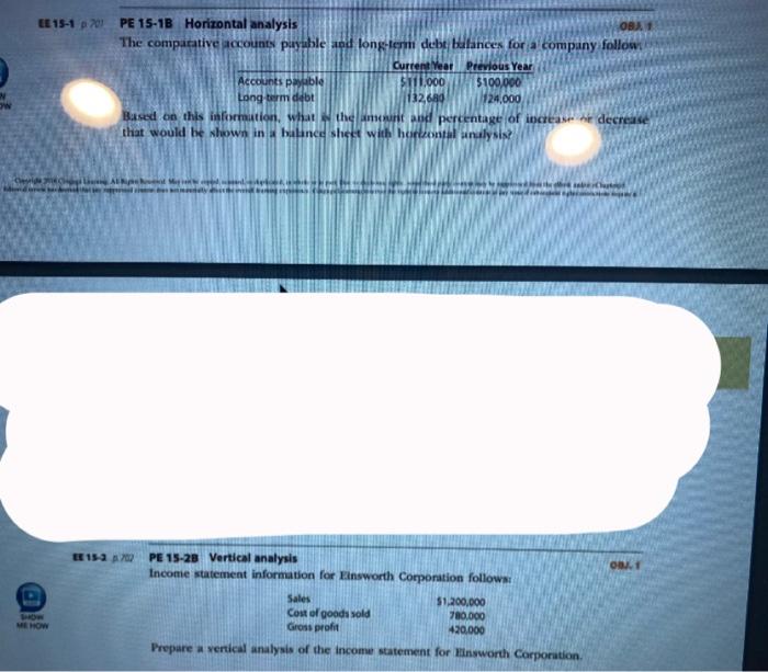 EE 15-1 p 70 PE 15-1B Horizontal analysis OBA The comparative accounts