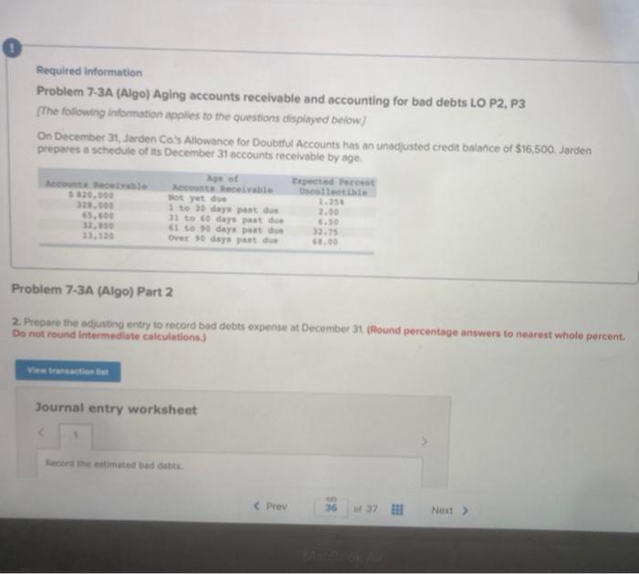 accounts 5 17,200 debit Problem 7-2A (Algo) Part 1 Required: 1. Prepare