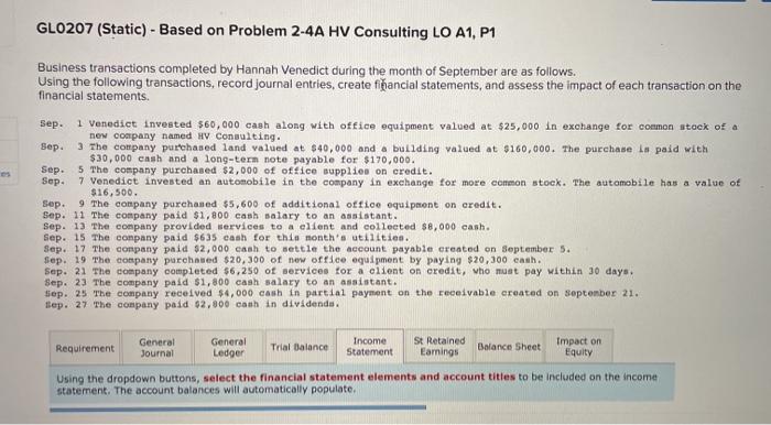 GLO207 (Static) - Based on Problem 2-4A HV Consulting LO A1, P1