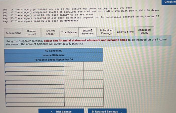 Business transactions completed by Hannah Venedict during the month of September are