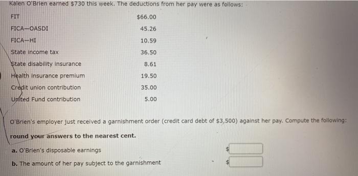 pay were: FIT FICA-OASDI FICA-HI State income tax State disability insurance Credit