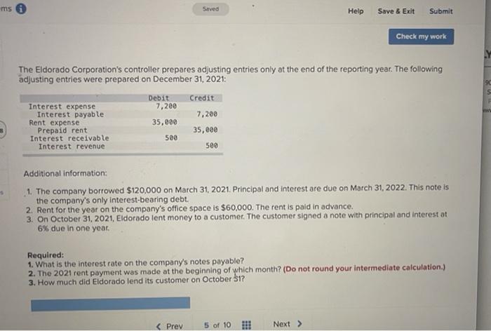 ms Saved Help Save & Exit Submit Check my work The Eldorado