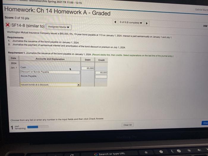 sarchio Spring 2021 TR 11:00-12:15 Homework: Ch 14 Homework A - Graded