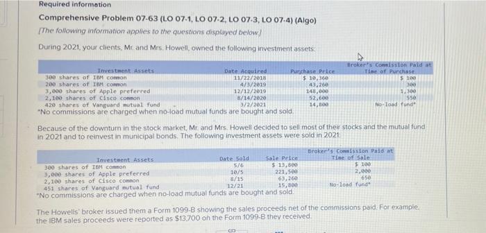 Required information Comprehensive Problem 07-63 (LO 07-1, LO 07-2, LO 07-3, LO