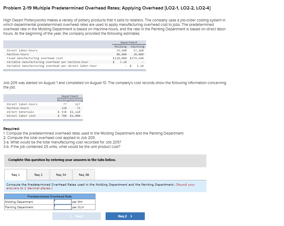 Problem 2-19 Multiple Predetermined Overhead Rates; Applying Overhead [LO2-1, LO2-2, LO2-4] High