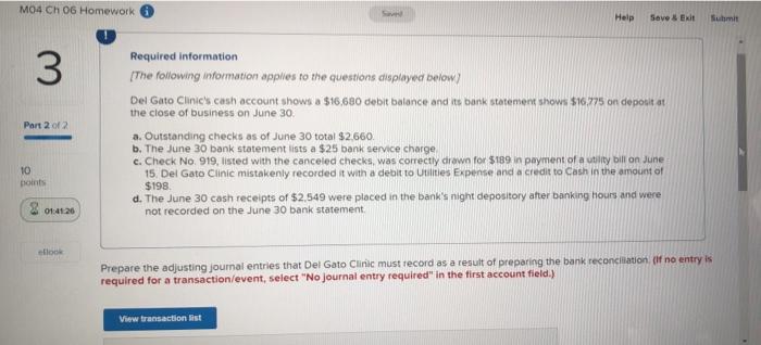 M04 Ch 06 Homework 3 Required information Saved Help Save & Exit
