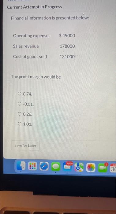 Current Attempt in Progress Financial information is presented below: Operating expenses $49000