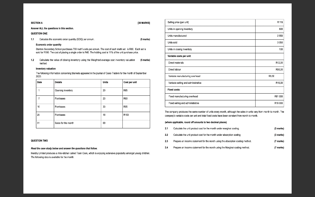 SECTION A Answer ALL the questions in this section. QUESTION ONE [30