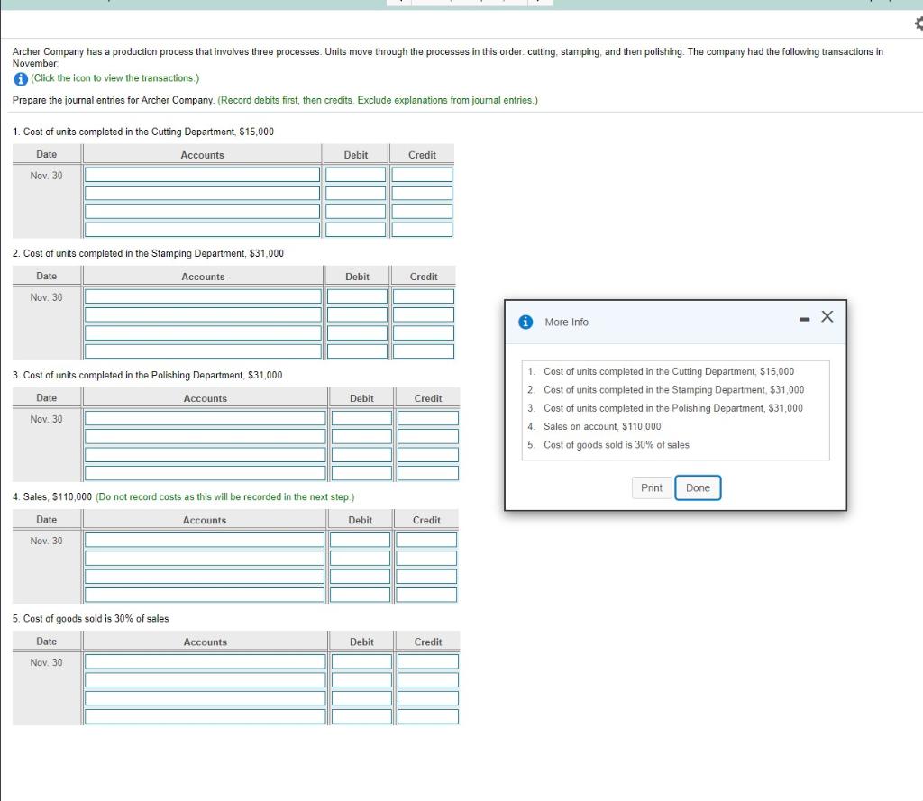 Archer Company has a production process that involves three processes. Units move
