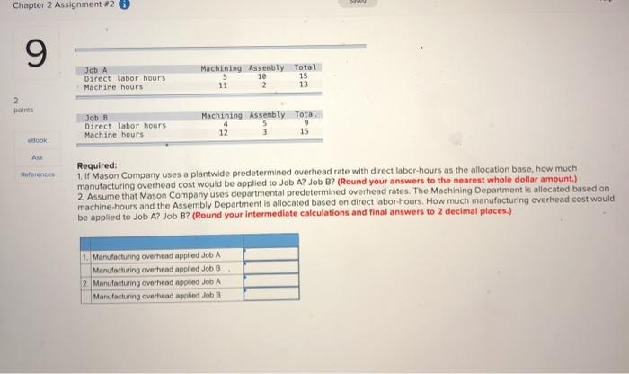 LO2-2] Mason Company has two manufacturing departments-Machining and Assembly. The company considers