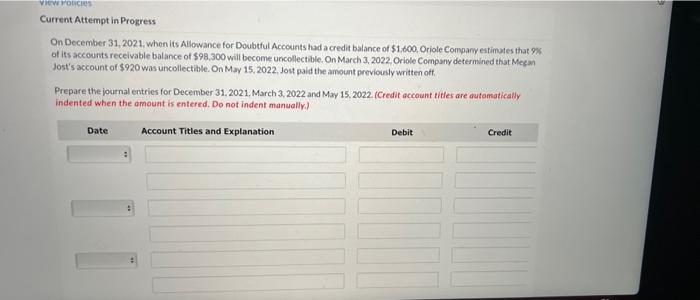 View Policies Current Attempt in Progress On December 31, 2021, when its