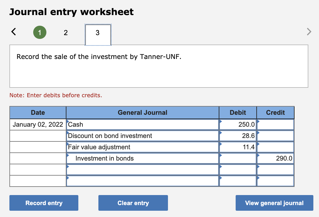 Cash General Journal Debit Credit 250.0 Discount on bond investment Fair value