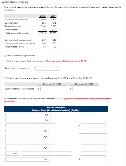 Current Attempt in Progress For a recent 2-year period, the balance sheet
