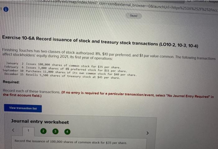 11 od 2-Assignm I.com/ext/map/index.html?_con con&external browser=0&launchUrl=https%253A%252F%252Fnce. Saved Exercise 10-6A Record issuance of