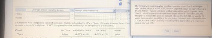 Pan A Plan D Average amount invested ARI Cadulas the NPV (nt