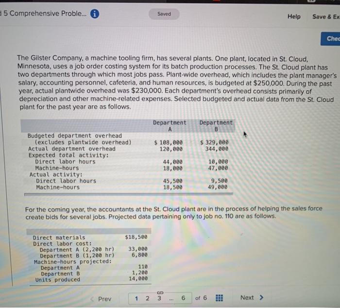 15 Comprehensive Proble... Saved Help Save & Exi Chec The Gilster Company,