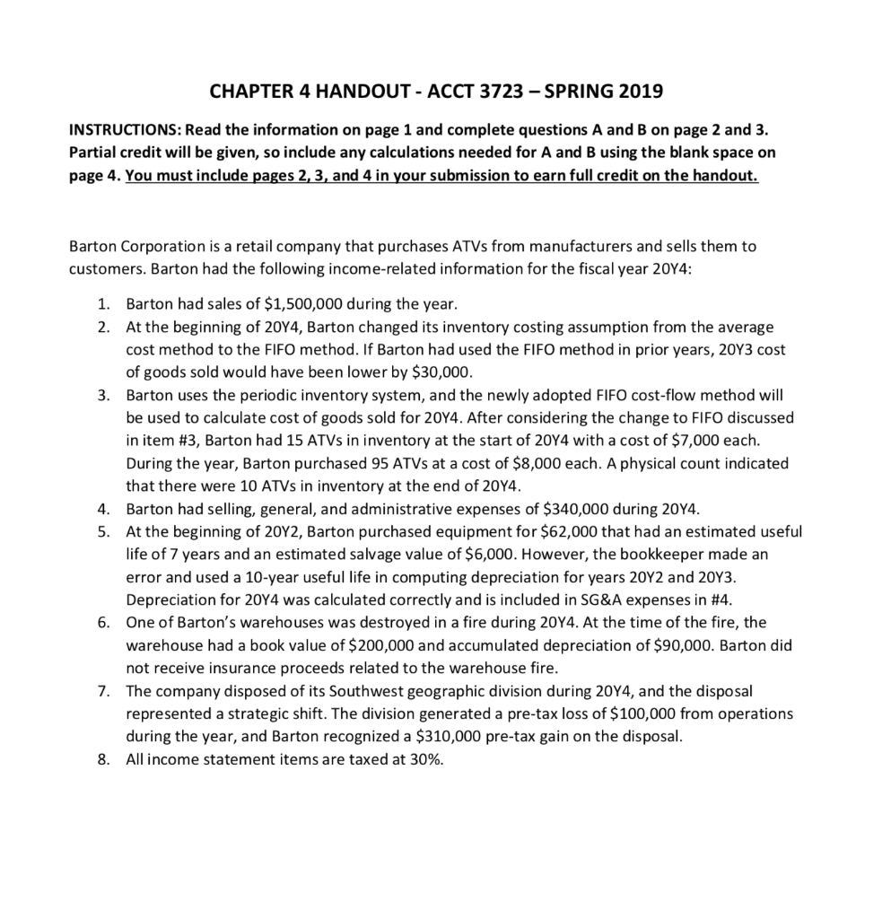 CHAPTER 4 HANDOUT - ACCT 3723 - SPRING 2019 INSTRUCTIONS: Read the