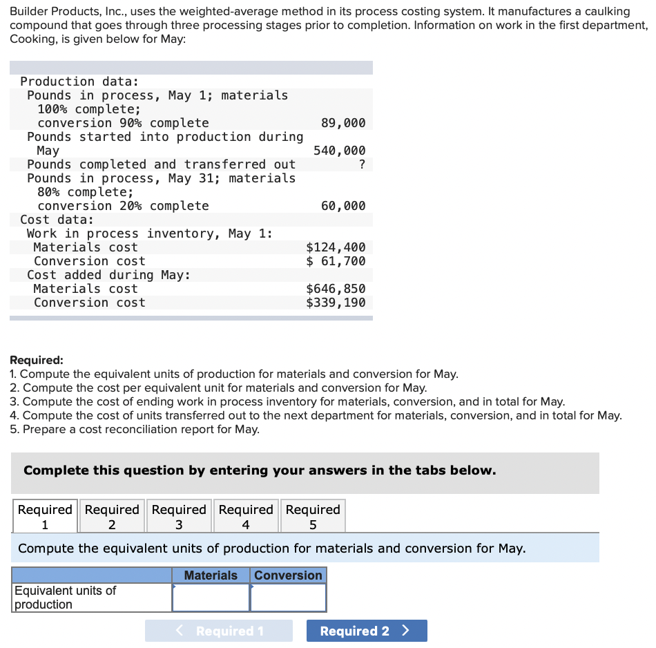 Builder Products, Inc., uses the weighted-average method in its process costing system.