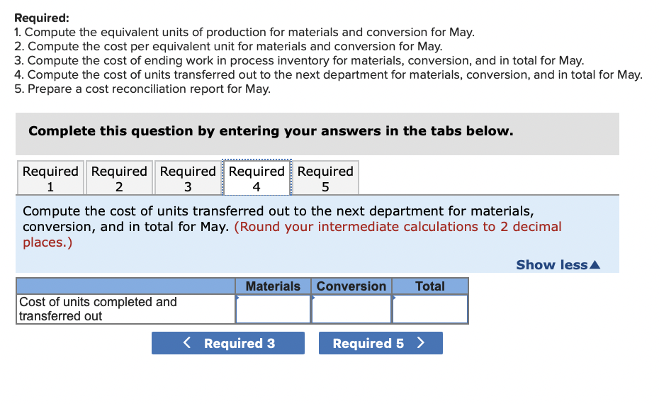 below for May: Production data: Pounds in process, May 1; materials 100%