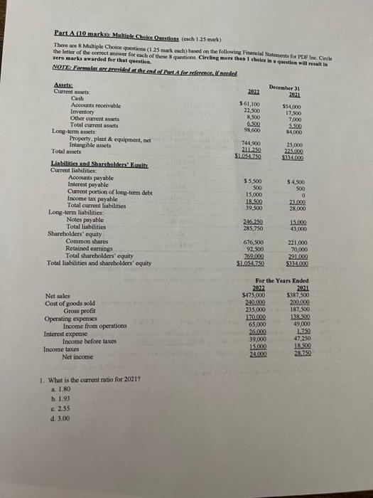 Part A (10 marks): Multiple Choice Questions (each 1.25 mark) There are