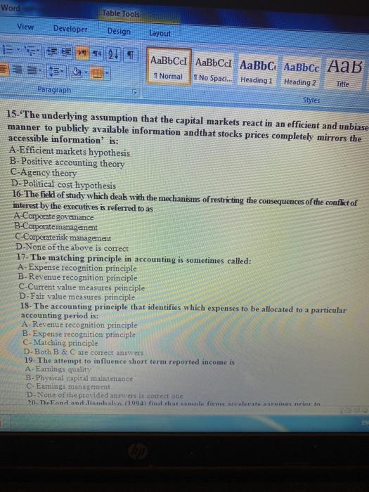 Word Table Tools View Developer Design Layout Paragraph AaBbCc AaBbCcl AaBbC AaBbCc