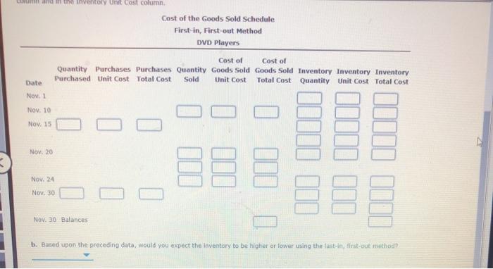 players are as follows: November 1 Inventory 44 units at $82 10