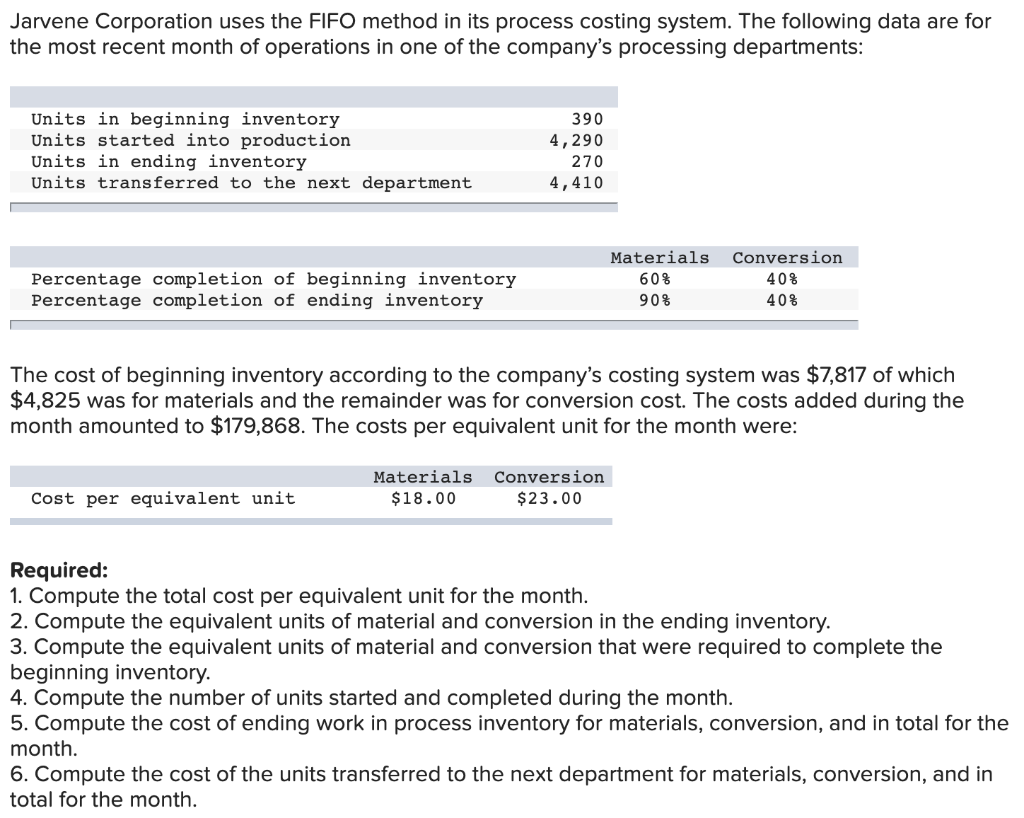 Jarvene Corporation uses the FIFO method in its process costing system. The