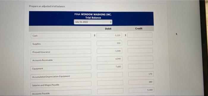 cleaning services performed. 18 Paid $960 cash on amount owed on truck