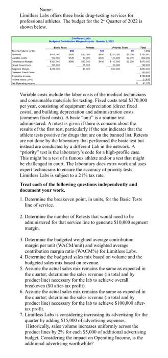 Name: Limitless Labs offers three basic drug-testing services for professional athletes. The