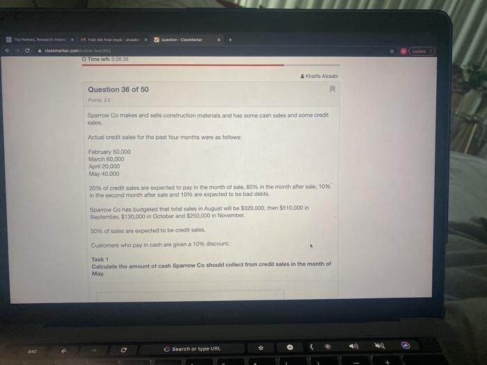 Fad MA final mock-ala Question-ClassMarker classmarker.com/ Time left: 0:26:35 Khalifa Alzabi Question