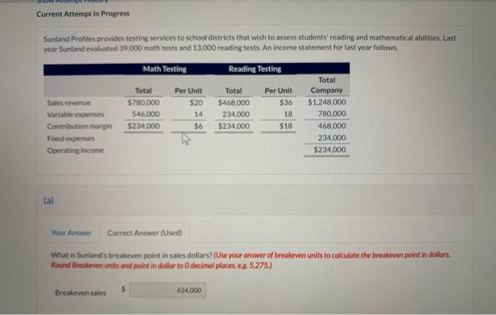Current Attempt in Progress Sunland Profiles provides testing services to school districts