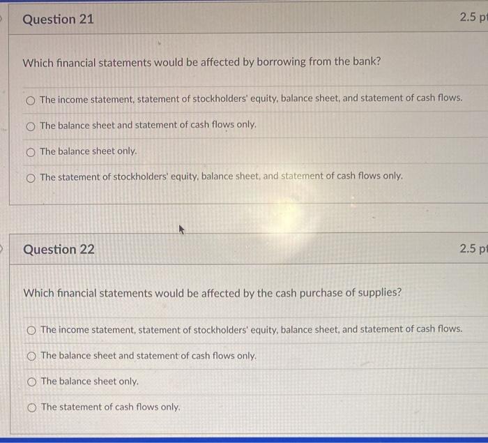 , Question 21 2.5 p Which financial statements would be affected by