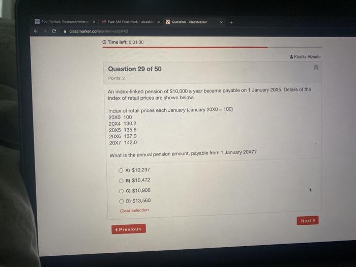 Top Ranked, Research-Intex MFMA final mock-altaabi Question-ClassMarker classmarker.com/online-test/#43 Time left: 0:31:30 Khalifa