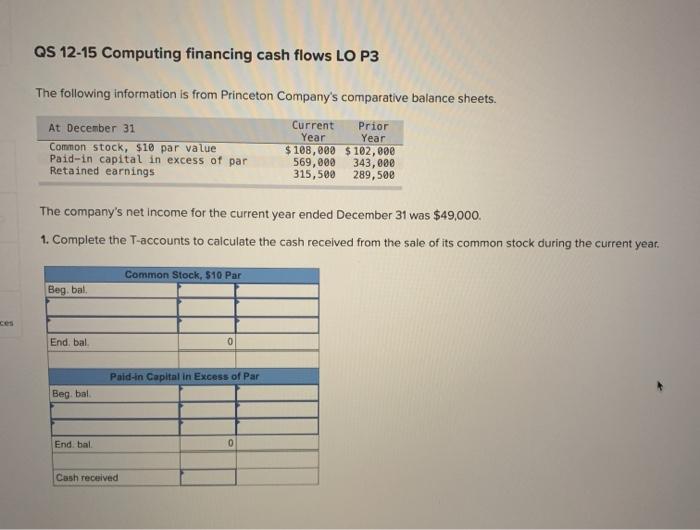 ces QS 12-15 Computing financing cash flows LO P3 The following information