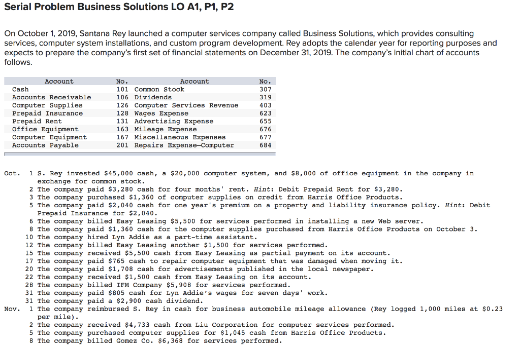 Serial Problem Business Solutions LO A1, P1, P2 On October 1, 2019,