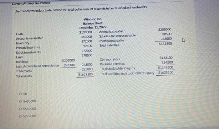 Current Attempt in Progress Use the following data to determine the total