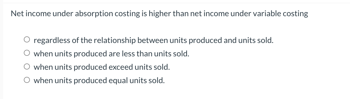 Absorption Variable Period Period Cost Cost Product Period Cost Cost Period Product
