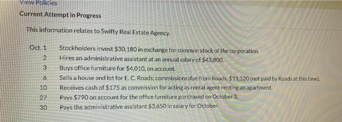 View Policies Current Attempt in Progress This information relates to Swifty Real