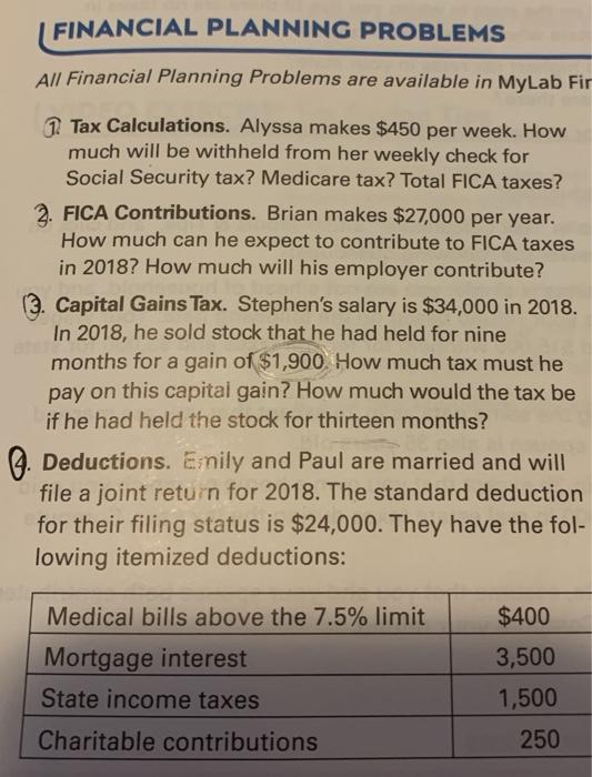 FINANCIAL PLANNING PROBLEMS All Financial Planning Problems are available in MyLab Fir